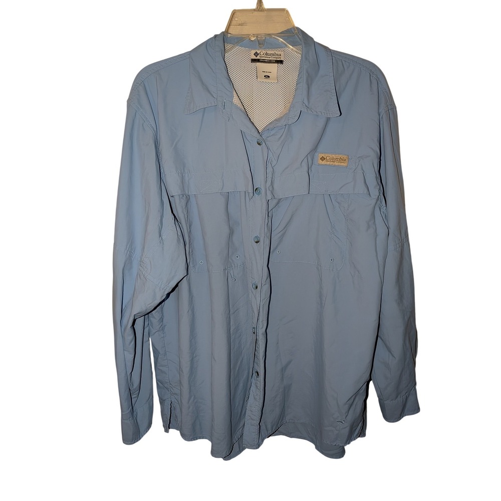 Columbia PFG Bahama II Fishing Shirt Mens XL Blue Long Sleeve Vented UPF 30